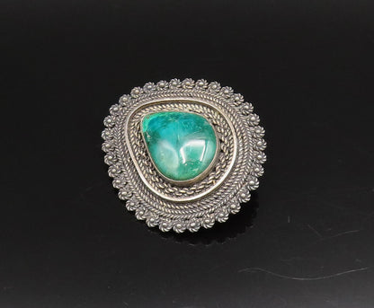 ISRAEL 925 Sterling Silver Vintage Rope Twist & Chrysocolla Brooch Pin BP10026