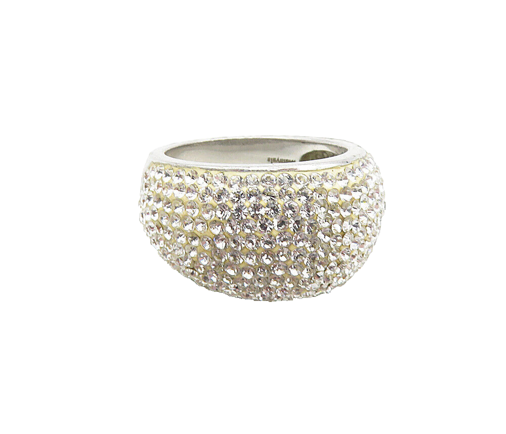 MALAYSIA 925 Sterling Silver  Sparkling Topaz Encrusted Band Ring Sz 8  RG8941