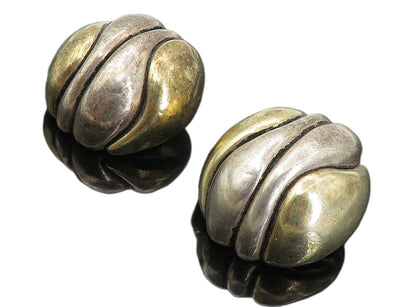 ISRAEL 925 Silver  Vintage Modernist Two Tone Dome Non Pierce Earrings  EG4100