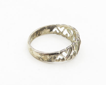 925 Sterling Silver  Vintage Up & Down Love Hearts Band Ring Sz 8  RG18632