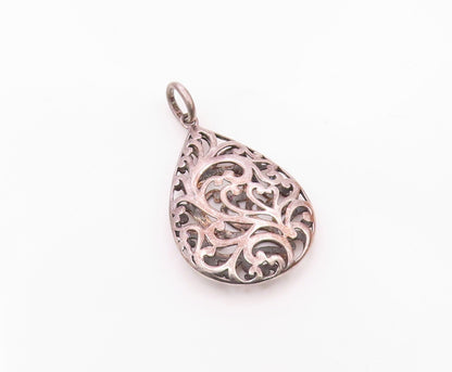 925 Sterling Silver  Vintage Pear Shaped Open Scroll Cutout Pendant  PT20983
