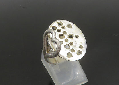 925 Sterling Silver  Vintage Shiny Cutout Detail Heart Band Ring Sz 7  RG23550
