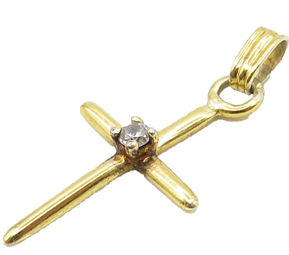 925 Sterling Silver   Topaz Gold Plated Religious Cross Pendant  PT12766
