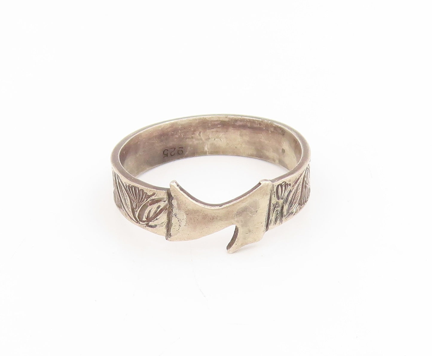 925 Sterling Silver Vintage Ring Engraved Floral Leaf Wide Band  Sz 10  RG34411