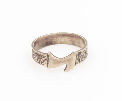 925 Sterling Silver Vintage Ring Engraved Floral Leaf Wide Band  Sz 10  RG34411