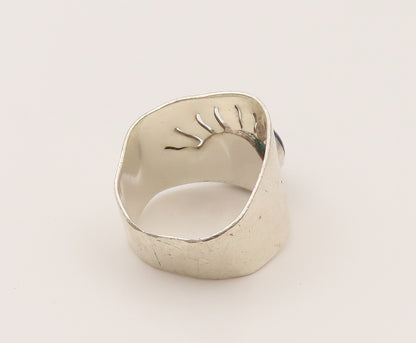 925 Silver  Vintage Sodalite Eye & Eyelashes Cutout Ring Sz 6.5  RG26377