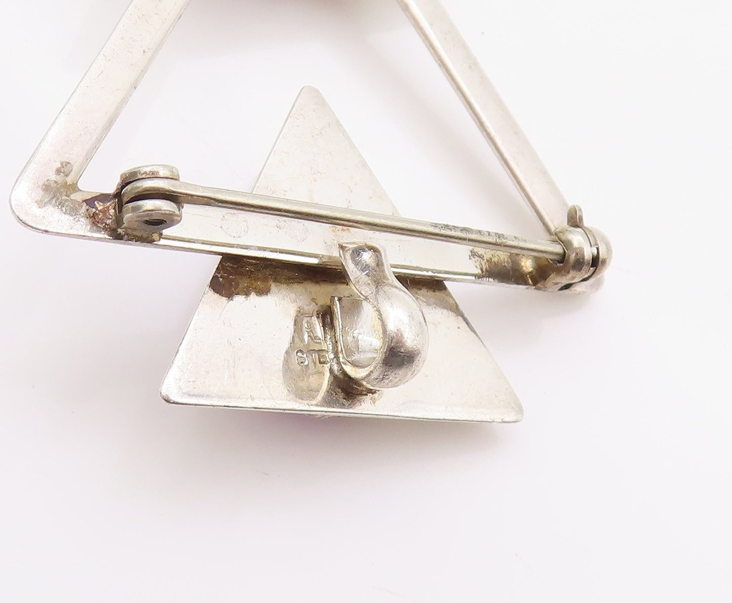 925 Sterling Silver Vintage Brooch Modernist Oval Gemstone Arrows Cutout BP11577
