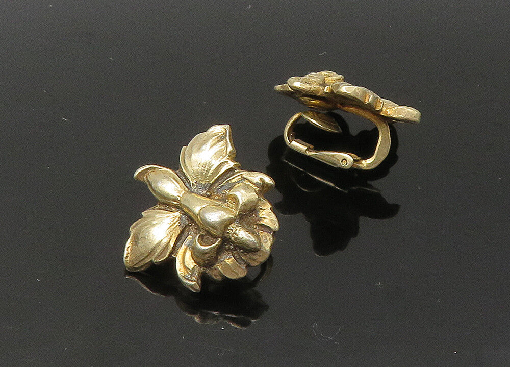 925 Sterling Silver  Vintage Flower Motif Non Pierce Drop Earrings  EG10972