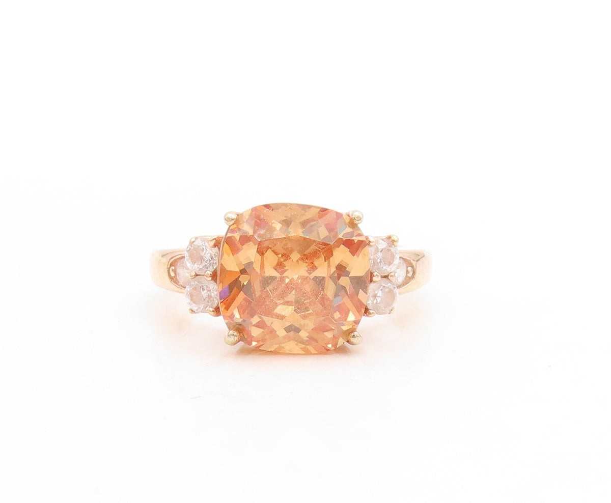 925 Sterling Silver Vintage Ring Rose Gold Plated Morganite CZ  Sz 7  RG31568