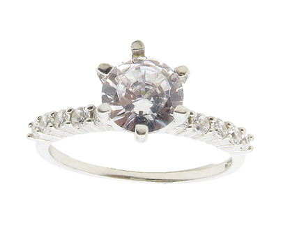 925 Sterling Silver  Shiny Cubic Zirconia Solitaire Accent Ring Sz 9  RG16485