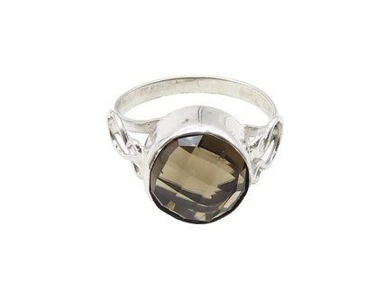 925 Sterling Silver  Faceted Smoky Topaz Shiny Petite Band Ring Sz 6  RG10282