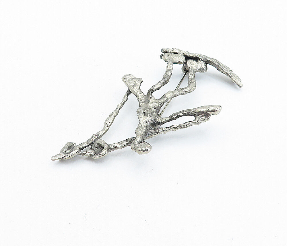 925 Sterling Silver Vintage Dark Tone Modernist Sculpted Brooch Pin BP2685