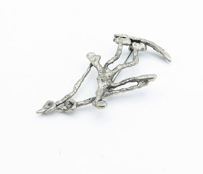 925 Sterling Silver Vintage Dark Tone Modernist Sculpted Brooch Pin BP2685