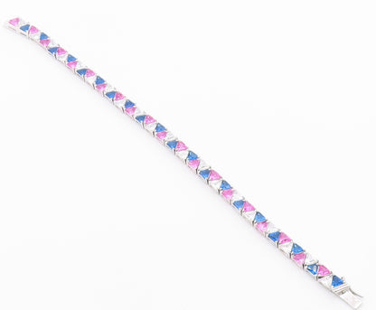 925 Sterling Silver  Vintage Cubic Zirconia & Topaz Chain Bracelet  BT8983