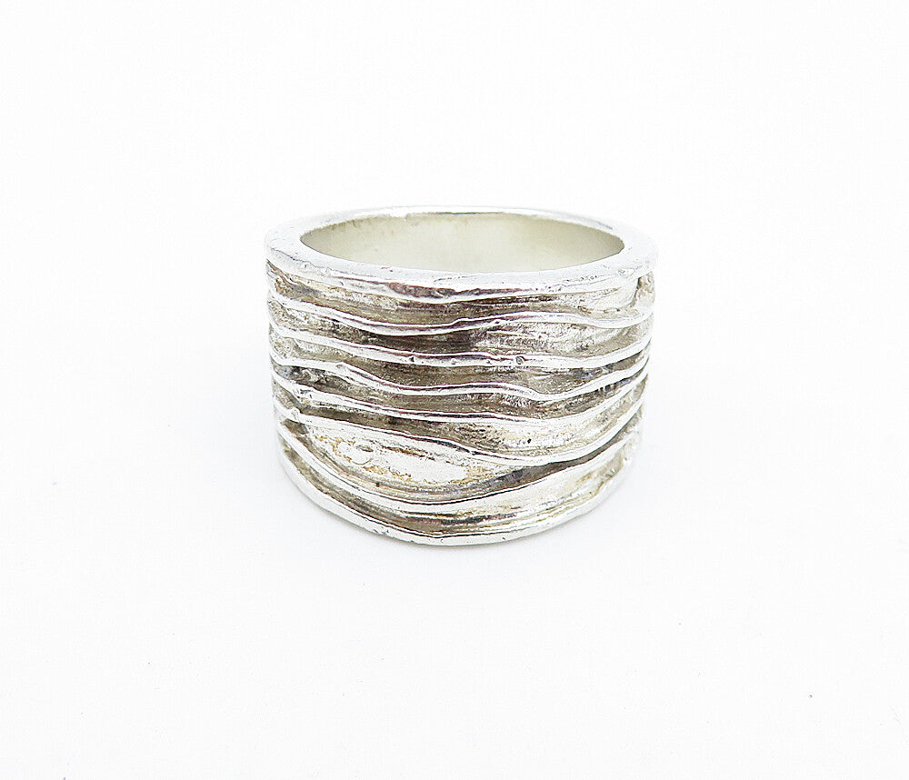 925 Sterling Silver  Vintage Modernist Wavy Tapered Band Ring Sz 6  RG4759