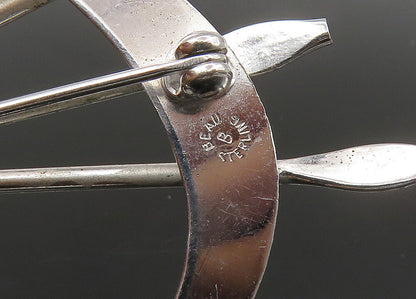 BEAU 925 Sterling Silver  Vintage Shiny Modernist Matte Brooch Pin  BP8909
