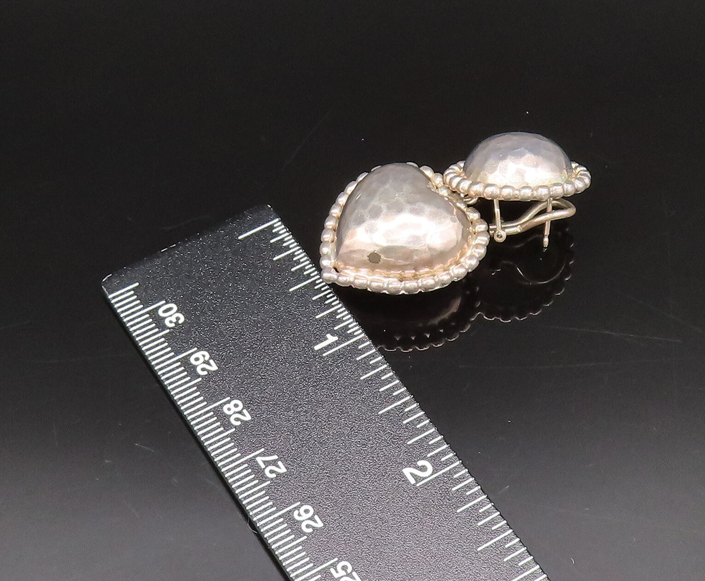 925 Sterling Silver  Vintage Hammered Bead Ball & Love Heart Earrings  EG12272