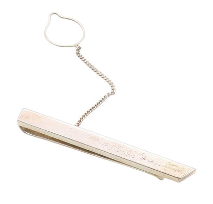 925 Sterling Silver Vintage Tie Bar POLAND Minimalist Clip With Chain  TR4002