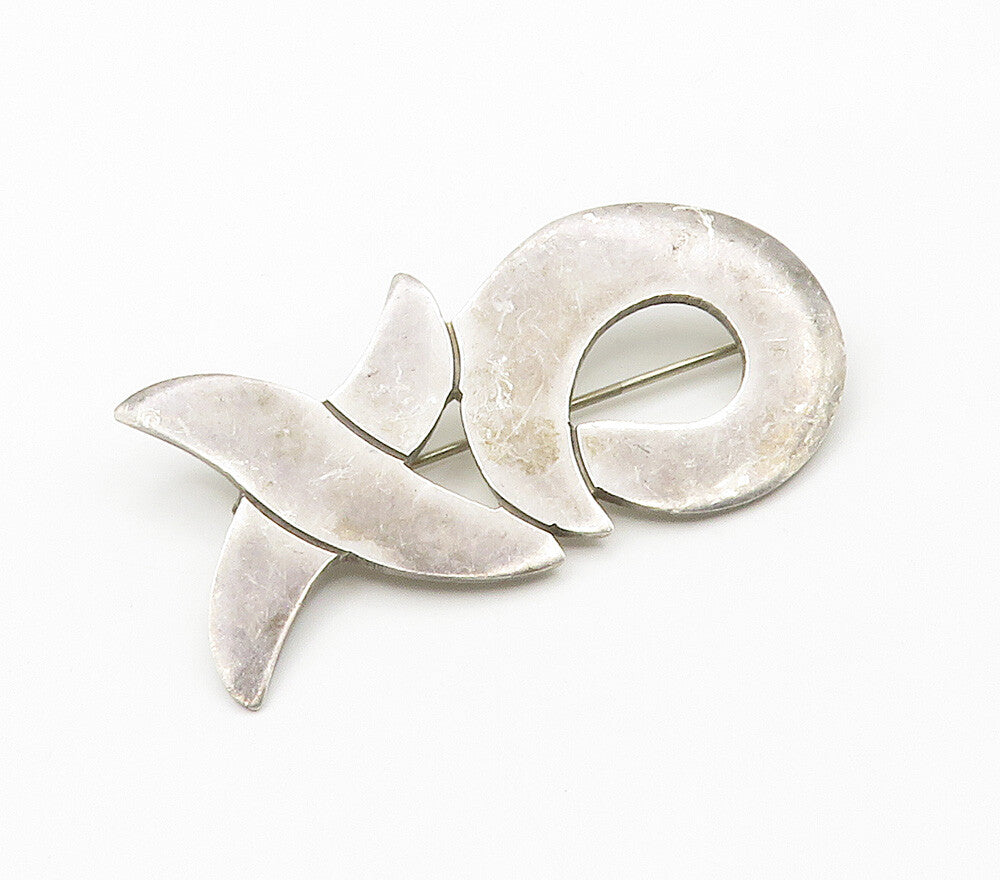 MEXICO 925 Sterling Silver  Vintage XO Hugs & Kisses Smooth Brooch Pin  BP6136
