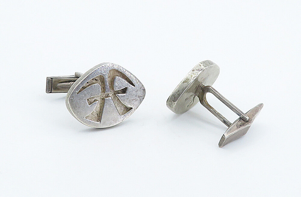 925 Sterling Silver  Vintage Shiny Stamped Design Whale Back Cuff Links TR1275