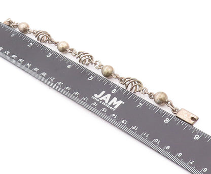 925 Sterling Silver Vintage Bracelet MEXICO Dark Tone Bead & Design Cut  BT11172