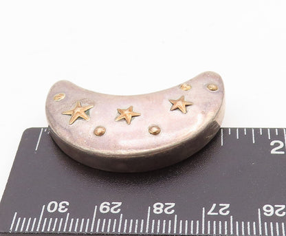 925 Sterling Silver Vintage Brooch Puffed Cutout Moon Carved Stars  BP11493