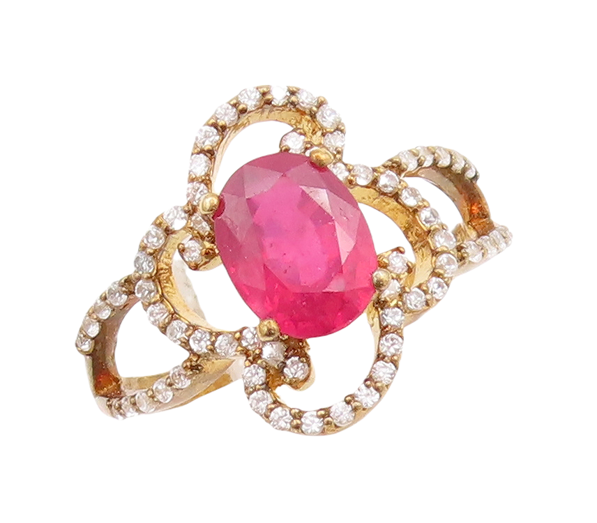 925 Sterling Silver Vintage Ring Gold Plated Pink & White CZ Flower Sz 7 RG29178