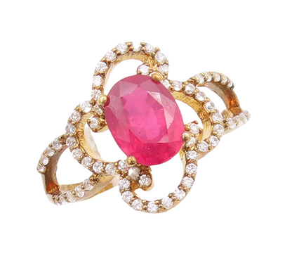 925 Sterling Silver Vintage Ring Gold Plated Pink & White CZ Flower Sz 7 RG29178