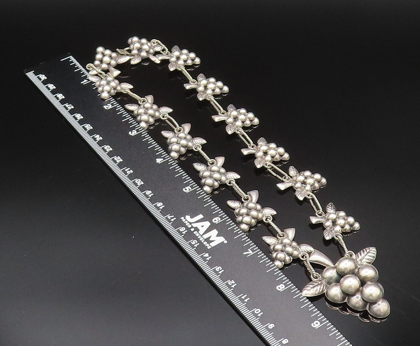 MEXICO 925 Sterling Silver Vintage Hollow Grape Cluster Chain Necklace NE4025