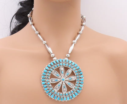925 Sterling Silver Vintage Necklace VICTOR MOSES BEGAY NAVAJO Turquoise NE4486