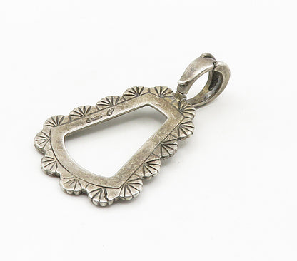 CAROLYN POLLACK 925 Silver  Vintage Etched Floral Border Pendant  PT12241