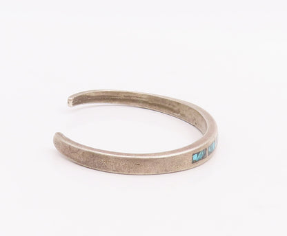925 Sterling Silver Vintage Bracelet ZUNI Solid Crushed Turquoise Cuff  BT10565