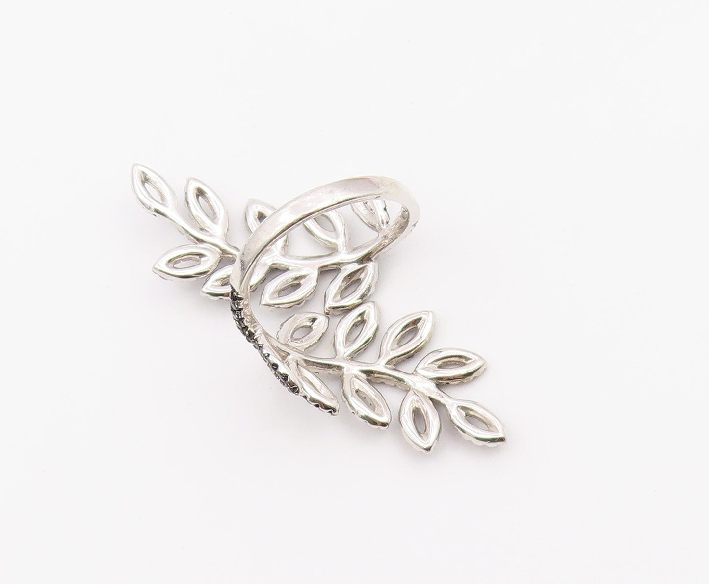 925 Sterling Silver Vintage Ring Elegant Black Spinel Leaf Bypass  Sz 9  RG36637