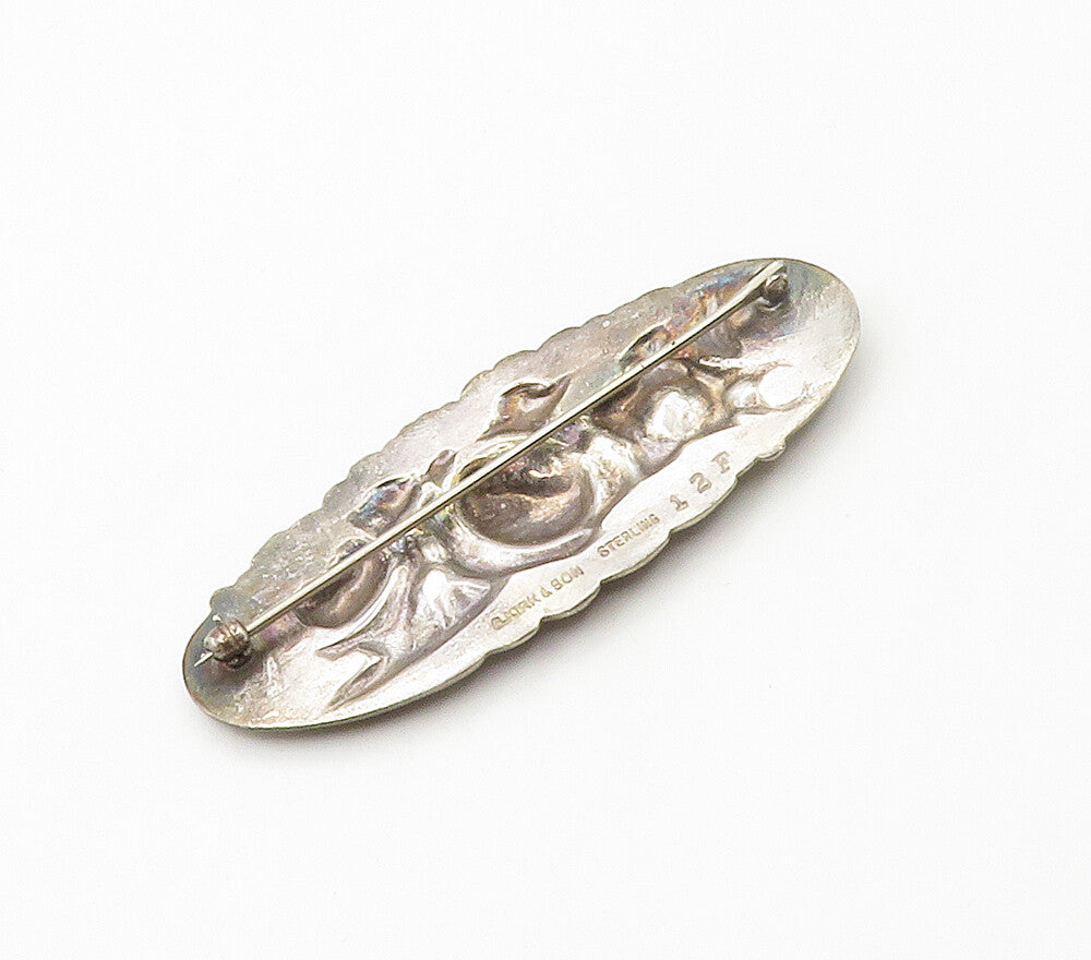 S. KIRK & SON 925 Sterling Silver  Vintage Oxidized Flowers Brooch Pin  BP6084