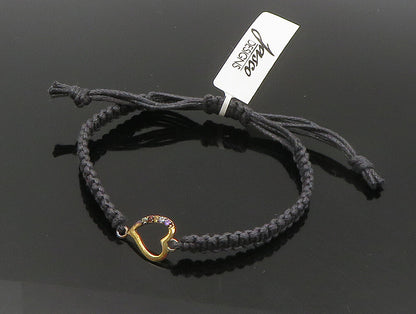 Gold Over 925 Silver  Gemstones Heart Adjustable Friendship Bracelet  BT1017