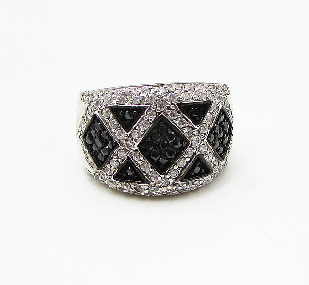 925 Sterling Silver  Sapphire & White Cubic Zirconia Band Ring Sz 6.5  RG2797