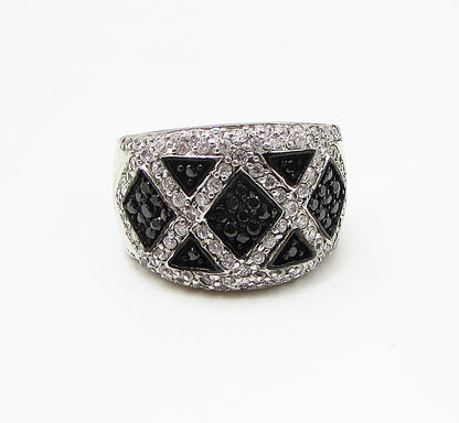 925 Sterling Silver  Sapphire & White Cubic Zirconia Band Ring Sz 6.5  RG2797
