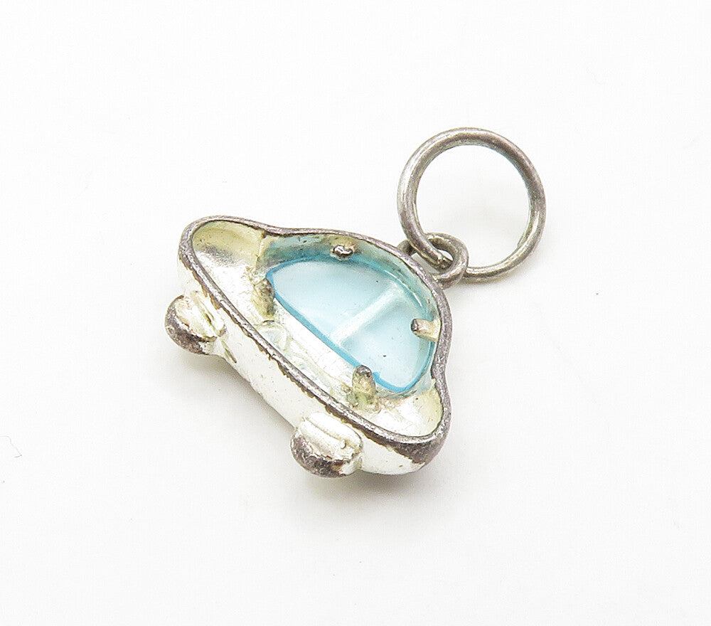 925 Sterling Silver  Vintage Aquamarine Petite Buggy Car Pendant  PT12808