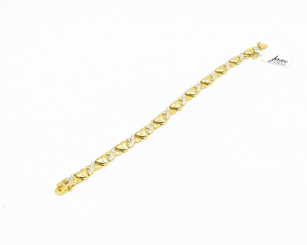 925 Sterling Silver  Genuine Diamonds Love Heart XO Chain Bracelet  BT7549