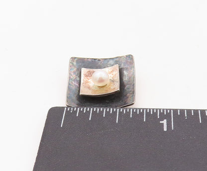 925 Sterling Silver Vintage Pendant Designer Square Cutout Pearl Beaded  PT23610