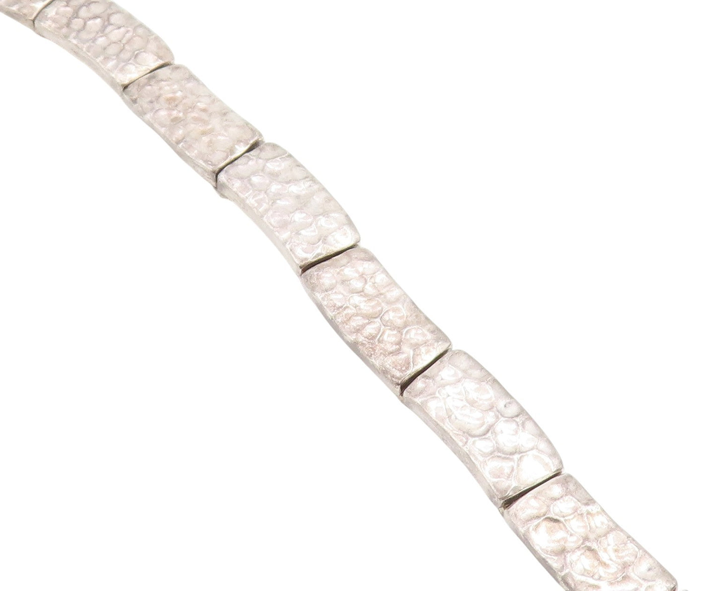 925 Sterling Silver Vintage Bracelet MEXICO Hammered Segment Link Chain  BT11414