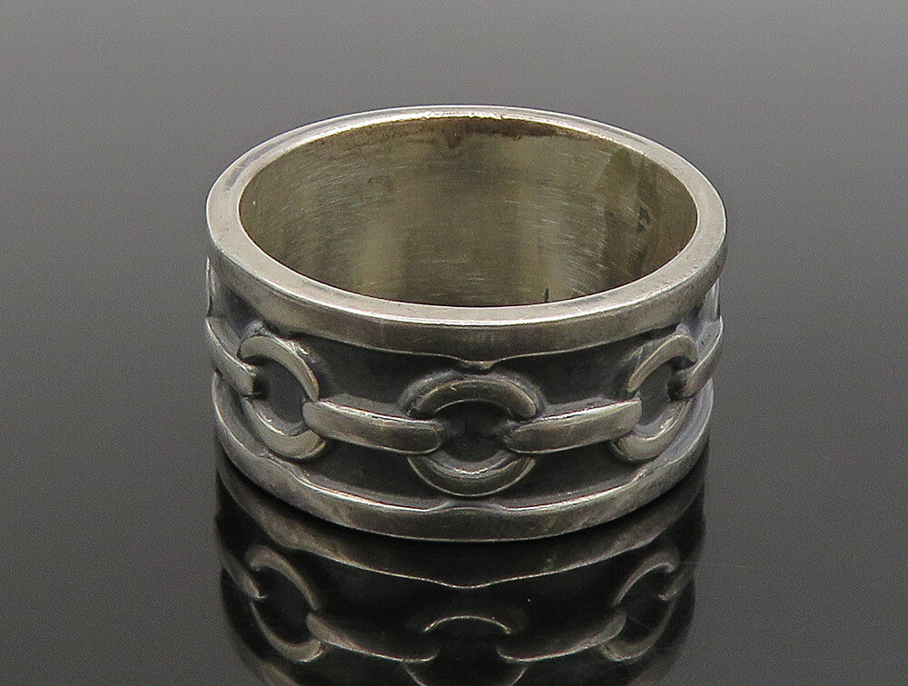 925 Sterling Silver  Vintage Carved Rolo Chain Link Band Ring Sz 12  RG24628