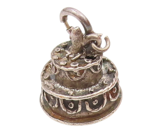 925 Sterling Silver  Vintage Petite Dark Tone Birthday Cake Pendant  PT17512