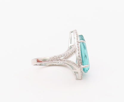 925 Sterling Silver Vintage Ring Drop Cut Sea Blue & White CZ  Sz 7  RG30649