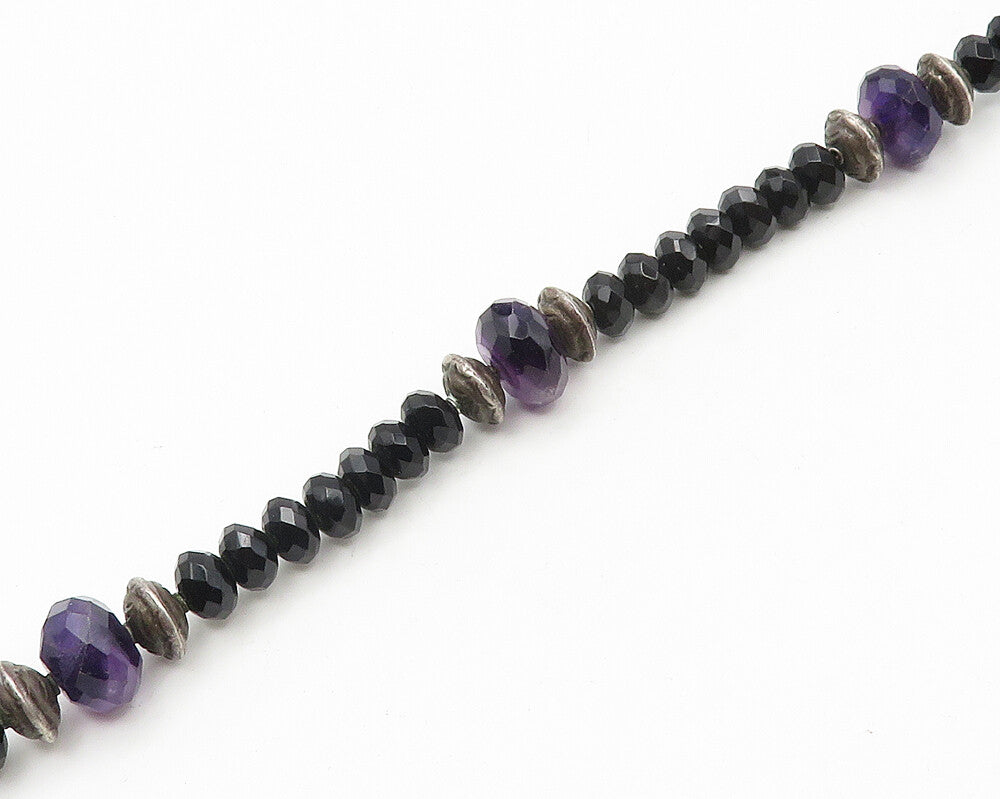 925 Sterling Silver  Vintage Hematite & Amethyst Beaded Chain Necklace  NE2852