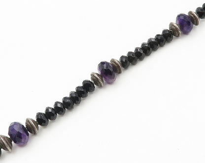 925 Sterling Silver  Vintage Hematite & Amethyst Beaded Chain Necklace  NE2852