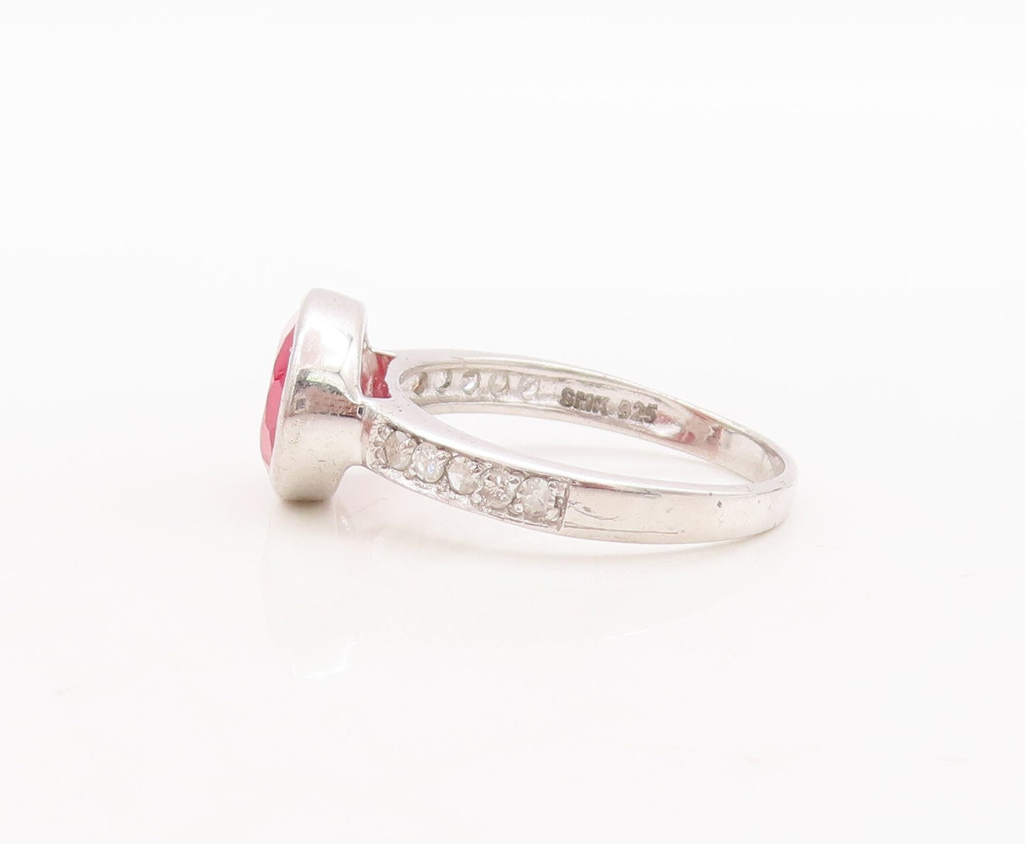 925 Sterling Silver Vintage Ring Oval Gemstones & Real Diamonds  Sz 7  RG29447