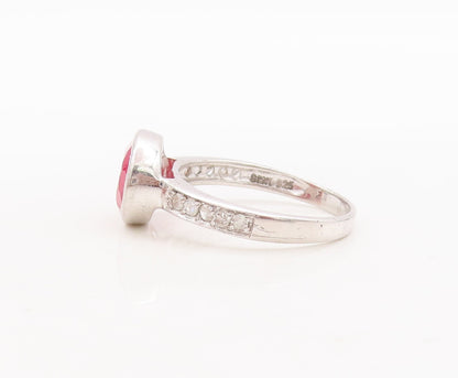 925 Sterling Silver Vintage Ring Oval Gemstones & Real Diamonds  Sz 7  RG29447