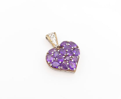 925 Sterling Silver Vintage Pendant Amethyst Elegant Love Heart Cluster  PT26101