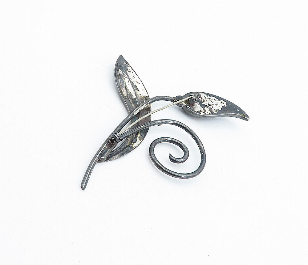 GK CO. 925 Silver  Vintage Oxidized Spiral Blooming Flower Brooch Pin  BP1705